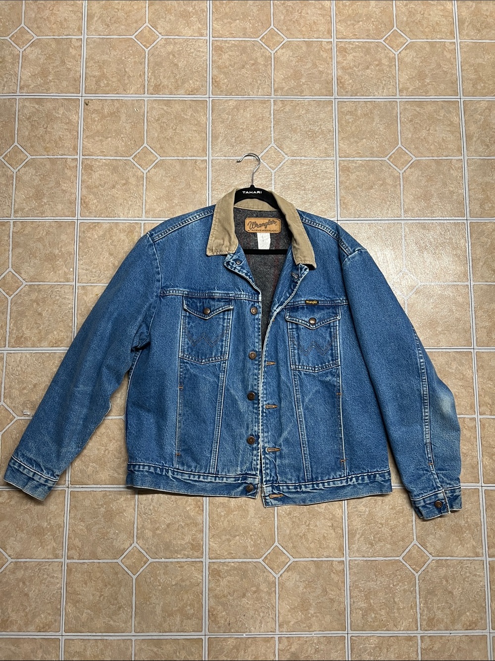 Wrangler Blue Denim Jacket with Tan Corduroy Collar